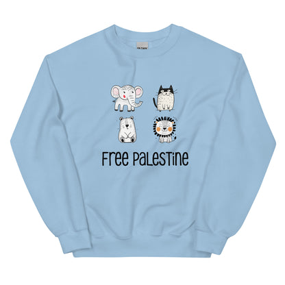 Free Palestine Animal Friends crewneck sweatshirt by Warrior Ink Apparel
