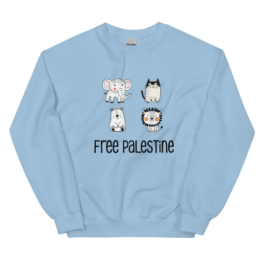 Free Palestine Animal Friends crewneck sweatshirt by Warrior Ink Apparel