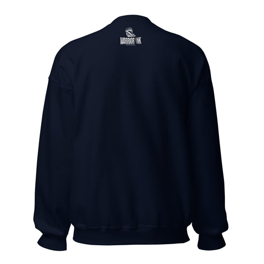 Navy Blue Gaza University Unbroken solidarity sweatshirt by Warrior Ink Apparel logo in the back