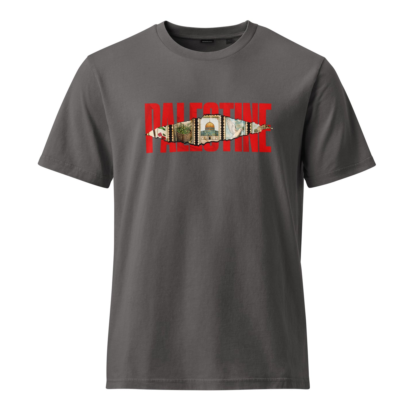 Palestine stamps shirt featuring a vintage Palestinian stamp collage graphic