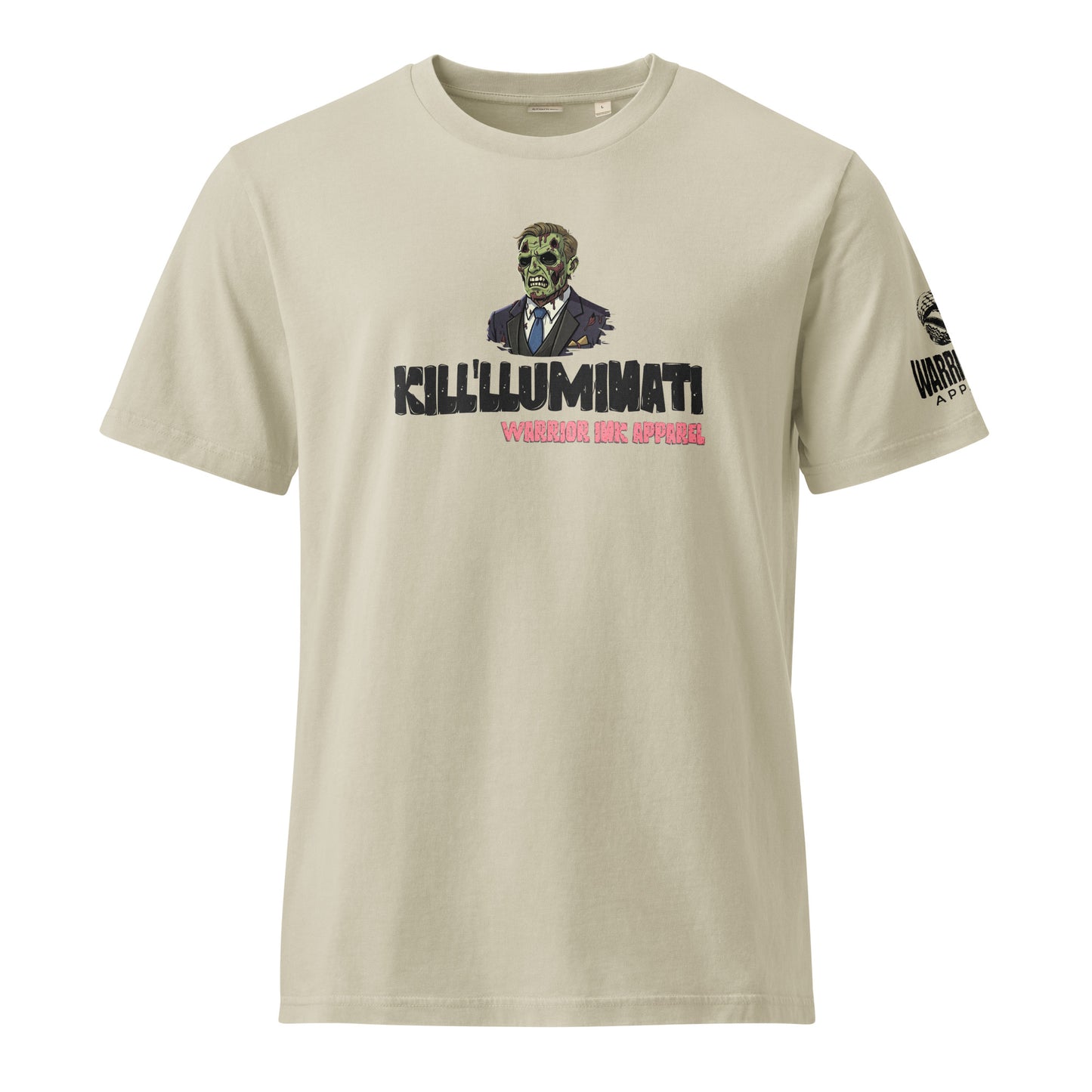 Graphic streetwear t shirt with bold typography and distorted face design