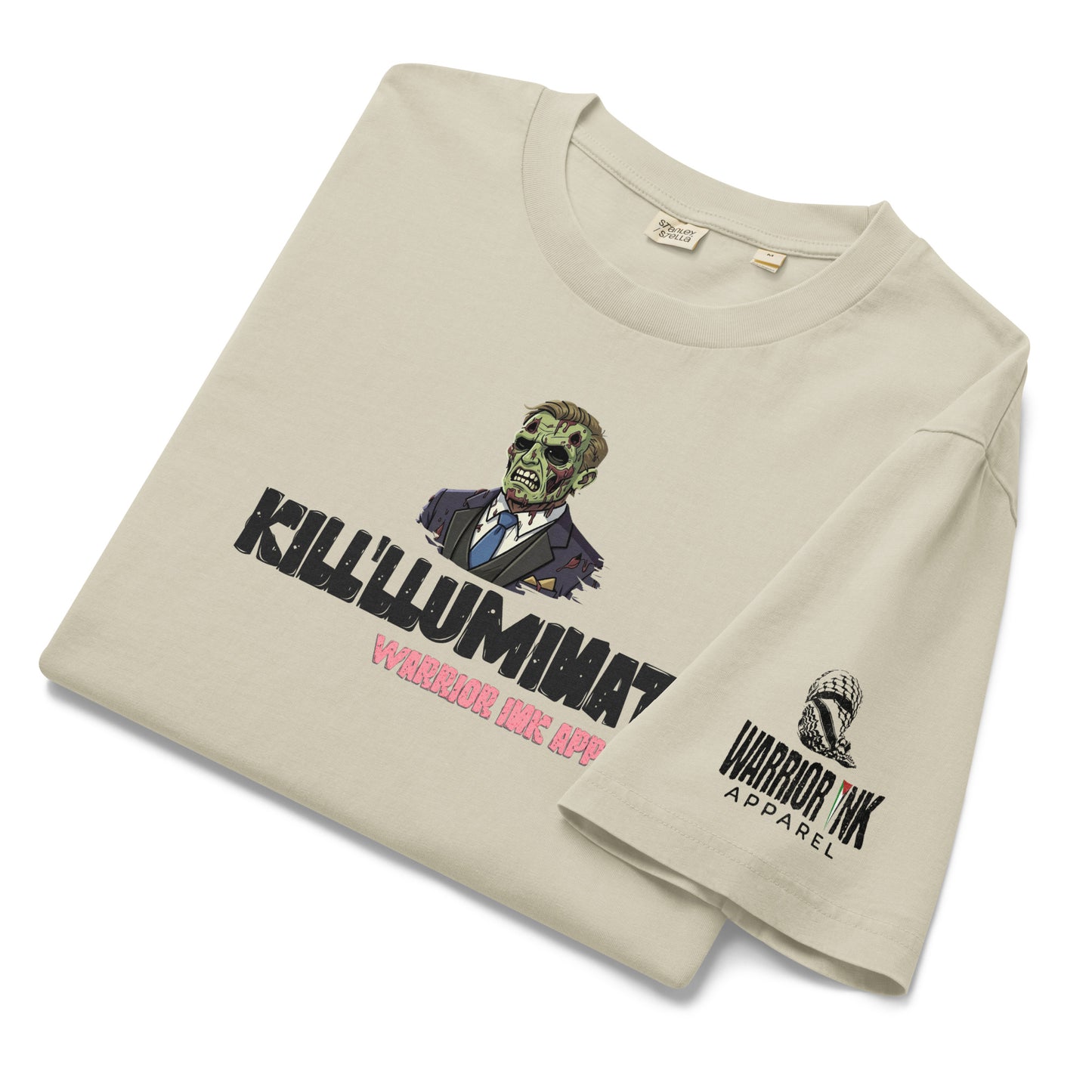 Graphic streetwear t shirt with bold typography and distorted face design