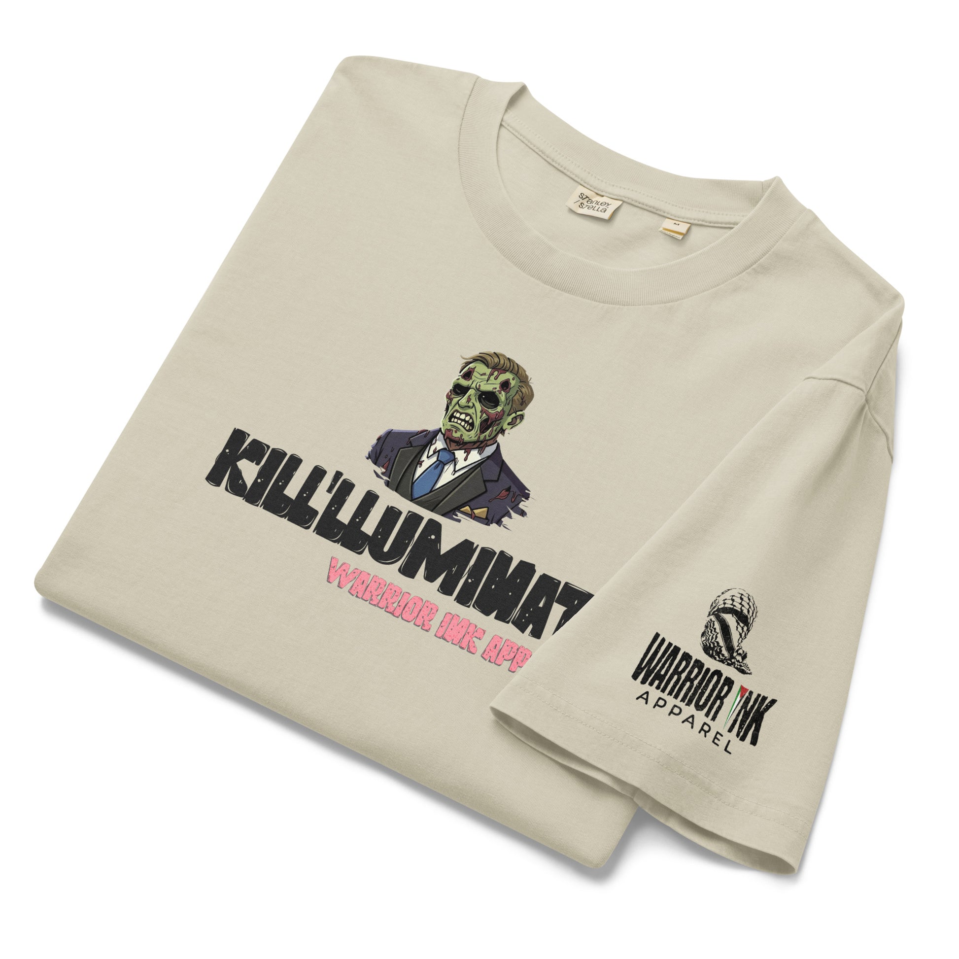 Graphic streetwear t shirt with bold typography and distorted face design
