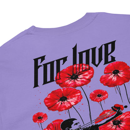 For Love We Resist heavyweight garment-dyed long sleeve t-shirt with red poppy artwork by Warrior Ink Apparel