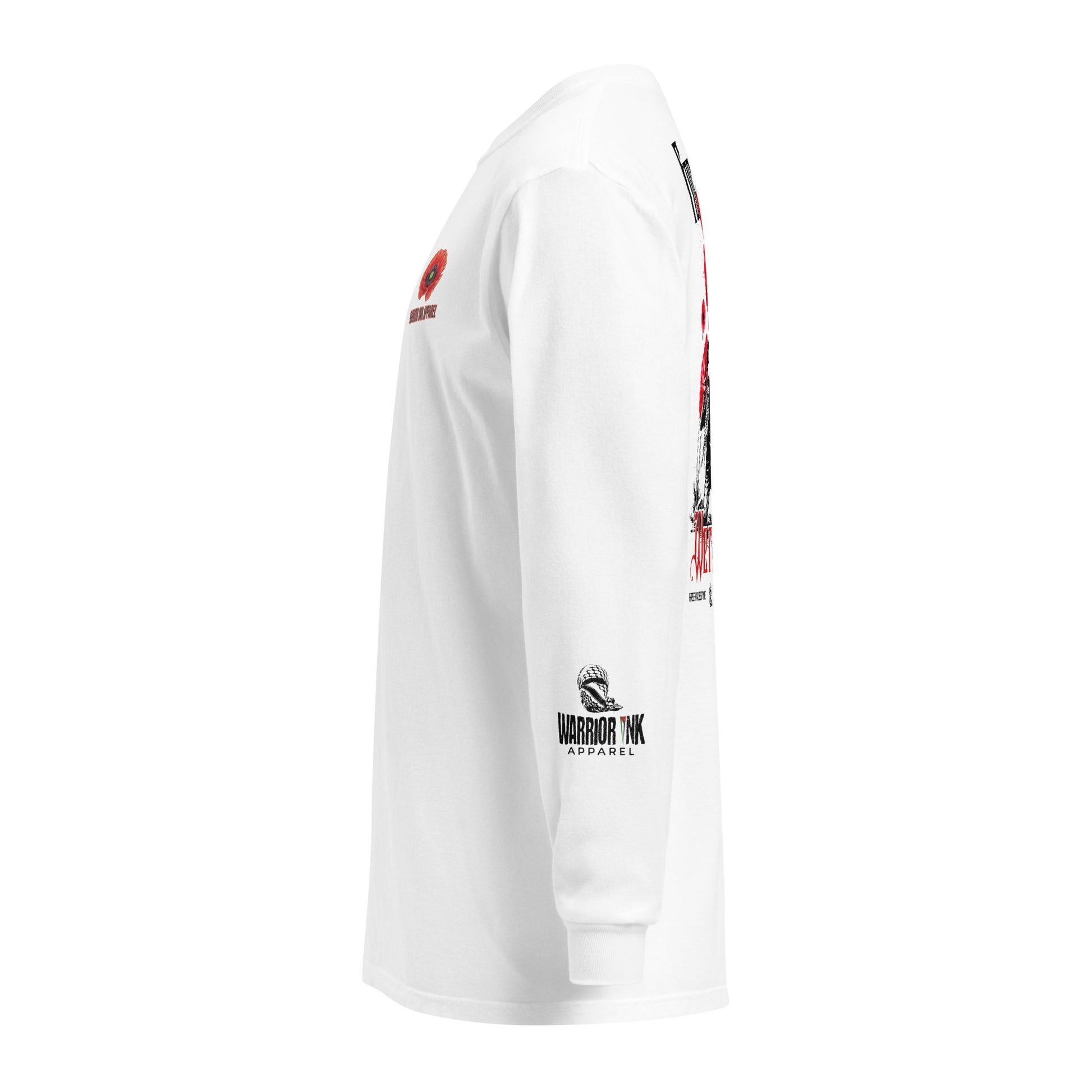 For Love We Resist heavyweight garment-dyed long sleeve t-shirt with red poppy artwork by Warrior Ink Apparel