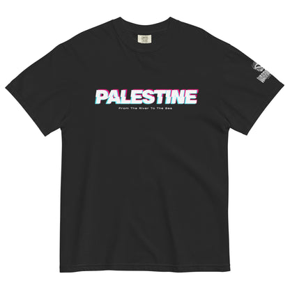 Palestine glitch style black heavyweight t-shirt by Warrior Ink Apparel