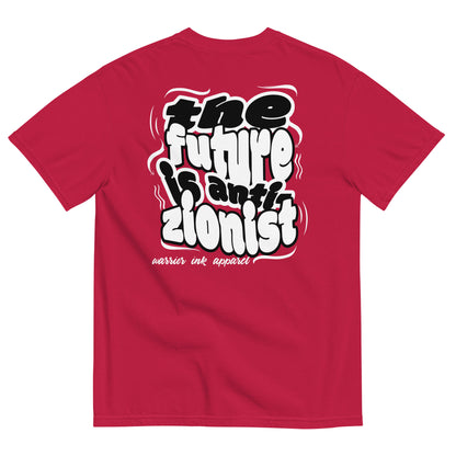 Red “The Future Is Anti-Zionist” t-shirt by Warrior Ink Apparel.