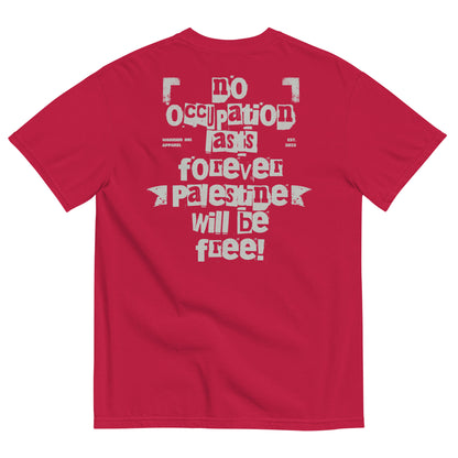 No Occupation Lasts Forever Palestine Will Be Free heavyweight tee in black with bold back print