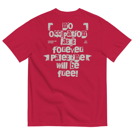 No Occupation Lasts Forever Palestine Will Be Free heavyweight tee in black with bold back print