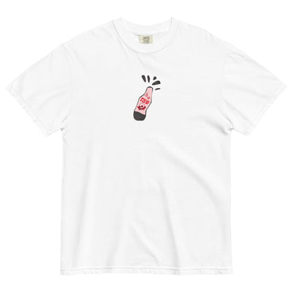 Free Palestine tee with Humans United Against Evil artwork on back and bottle graphic on front