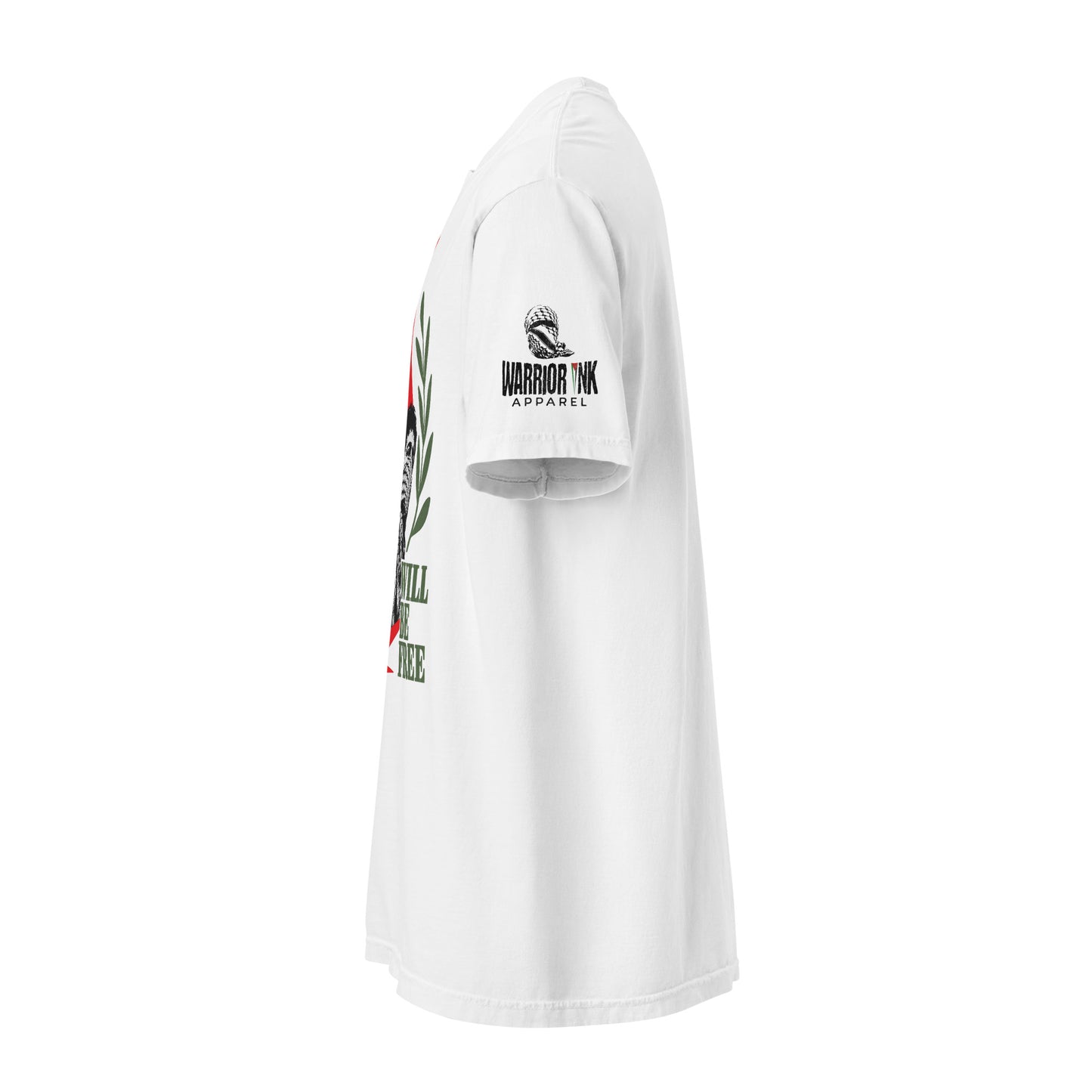 White Palestine Will Be Free Comfort Colors heavyweight T-shirt WITH WARRIOR INK LOGO