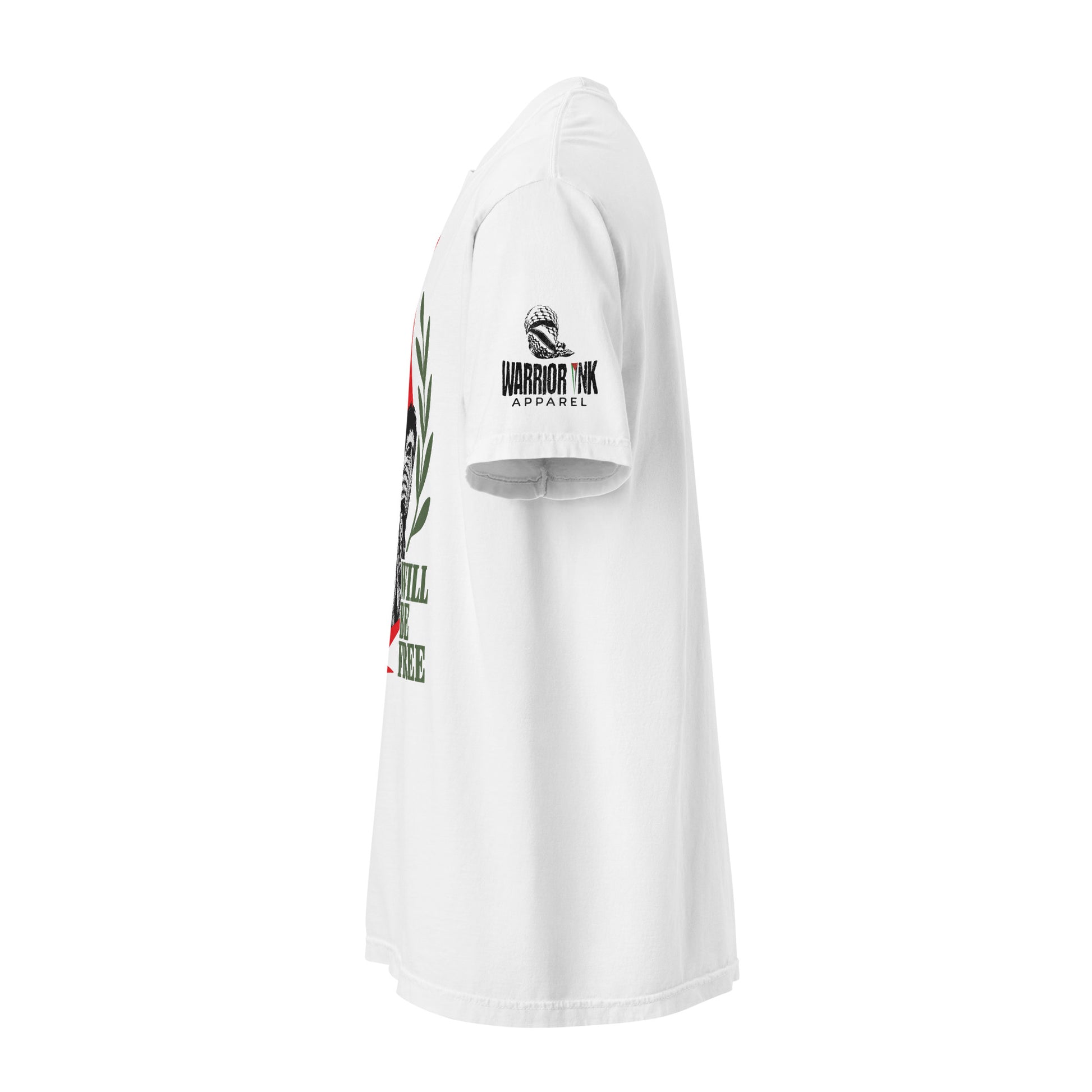 White Palestine Will Be Free Comfort Colors heavyweight T-shirt WITH WARRIOR INK LOGO