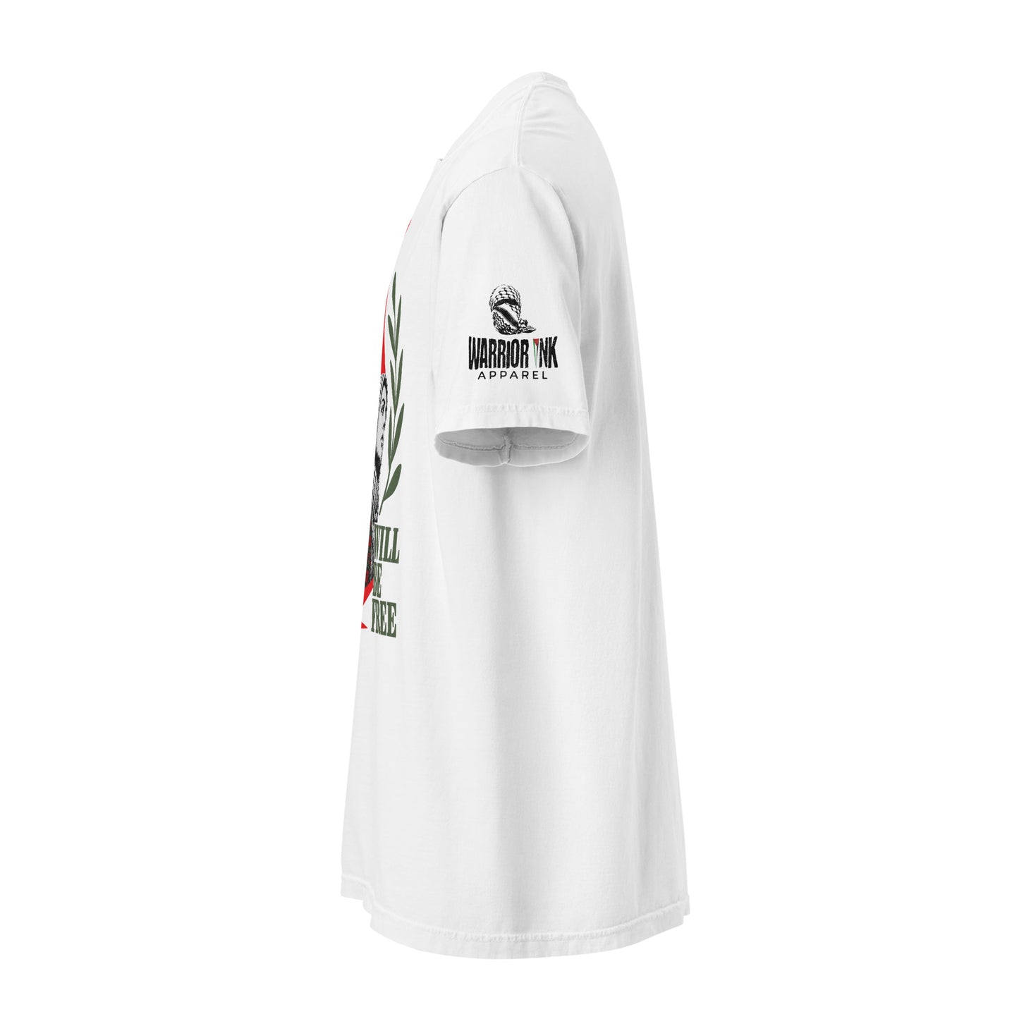 White Palestine graphic tee featuring Palestinian woman with raised fist