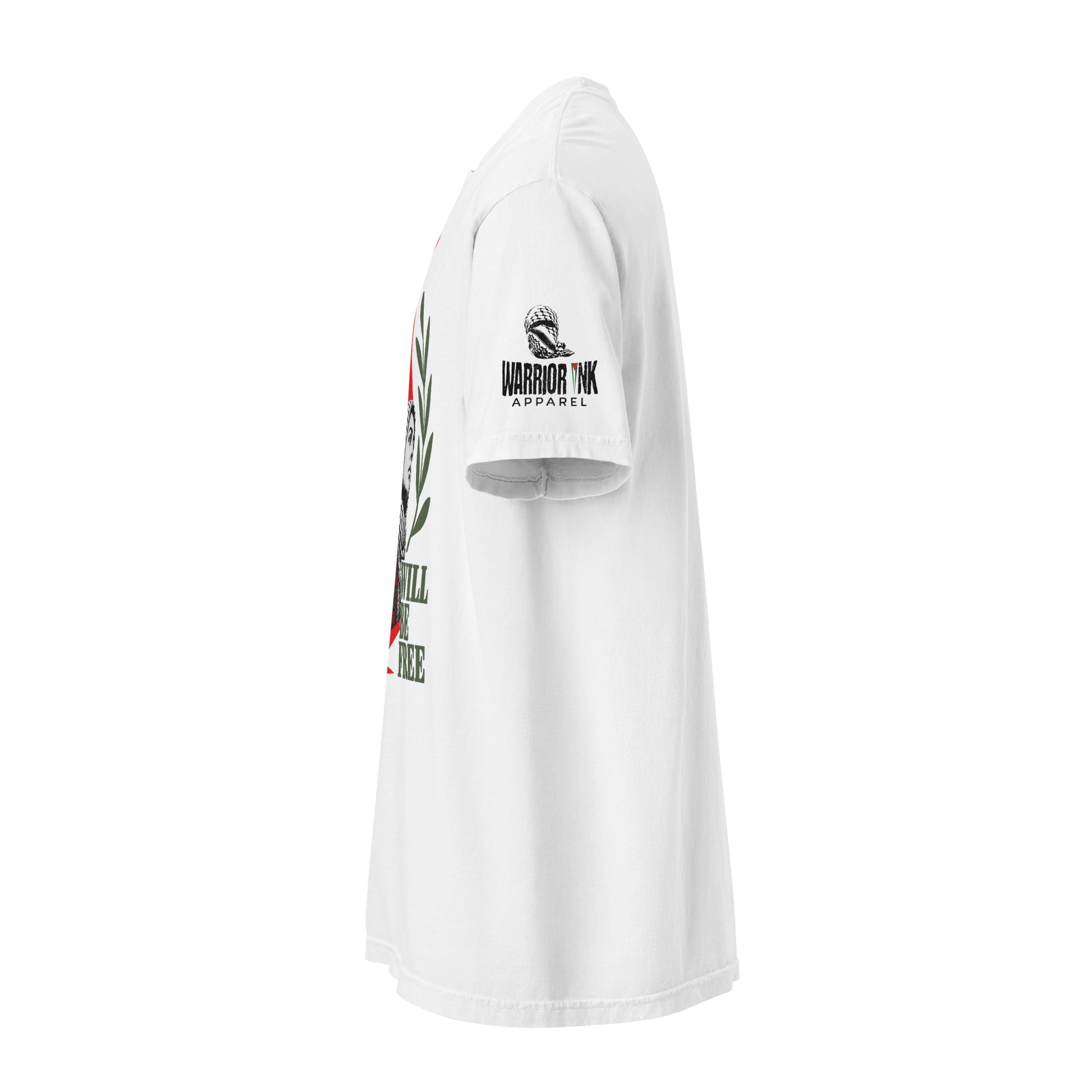 White Palestine graphic tee featuring Palestinian woman with raised fist