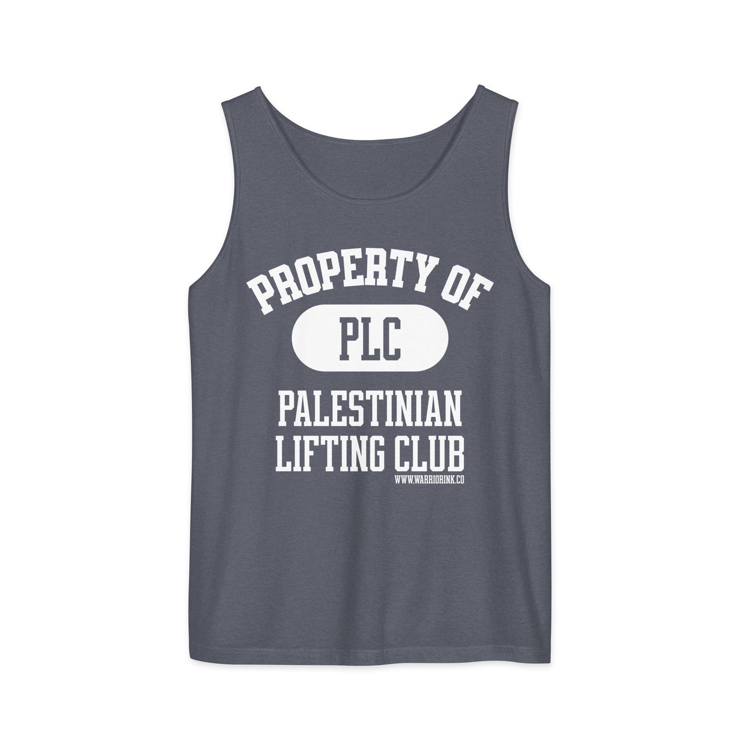 Denim gym tank top with Palestinian lifting club graphic design