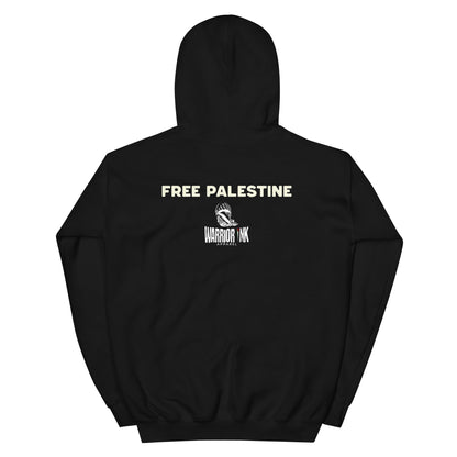 Free Palestine + Warrior Ink logo printed on the upper back.