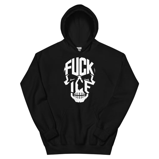 Fuck ICE resistance hoodie with skull graphic by Warrior Ink Apparel