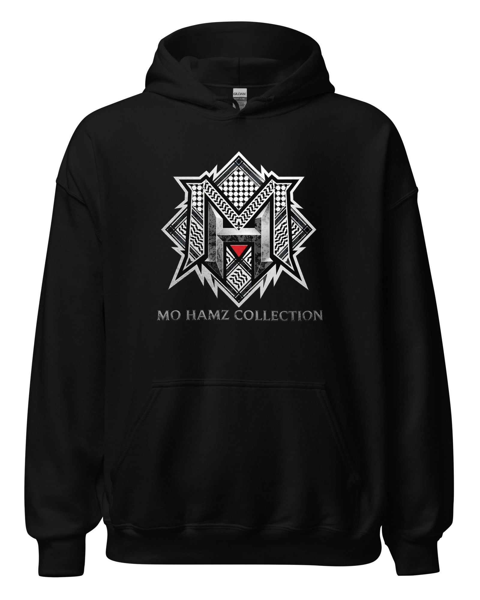 Front view of MO HAMZ CREST Palestine hoodie from the Mo Hamz Collection