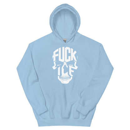 Fuck ICE resistance hoodie with skull graphic by Warrior Ink Apparel