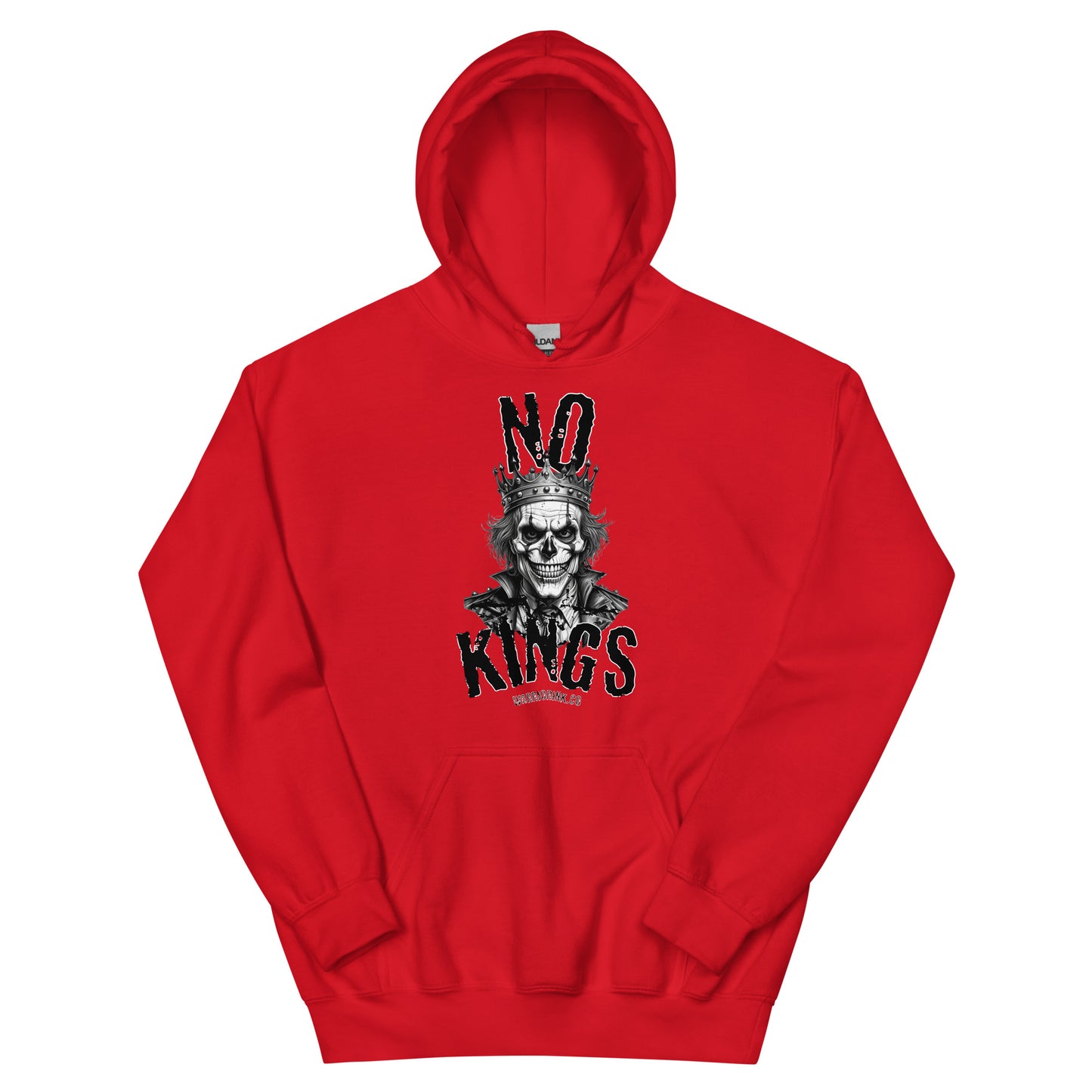 No Kings hoodie with crowned skull artwork by Warrior Ink Apparel