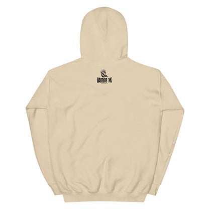 hoodie featuring Saja’s hand-drawn outline of Palestine with a portrait design