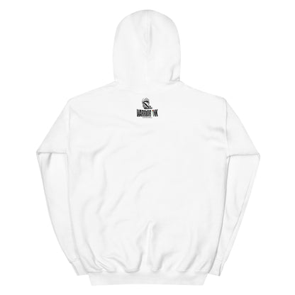 hoodie featuring Saja’s hand-drawn outline of Palestine with a portrait design