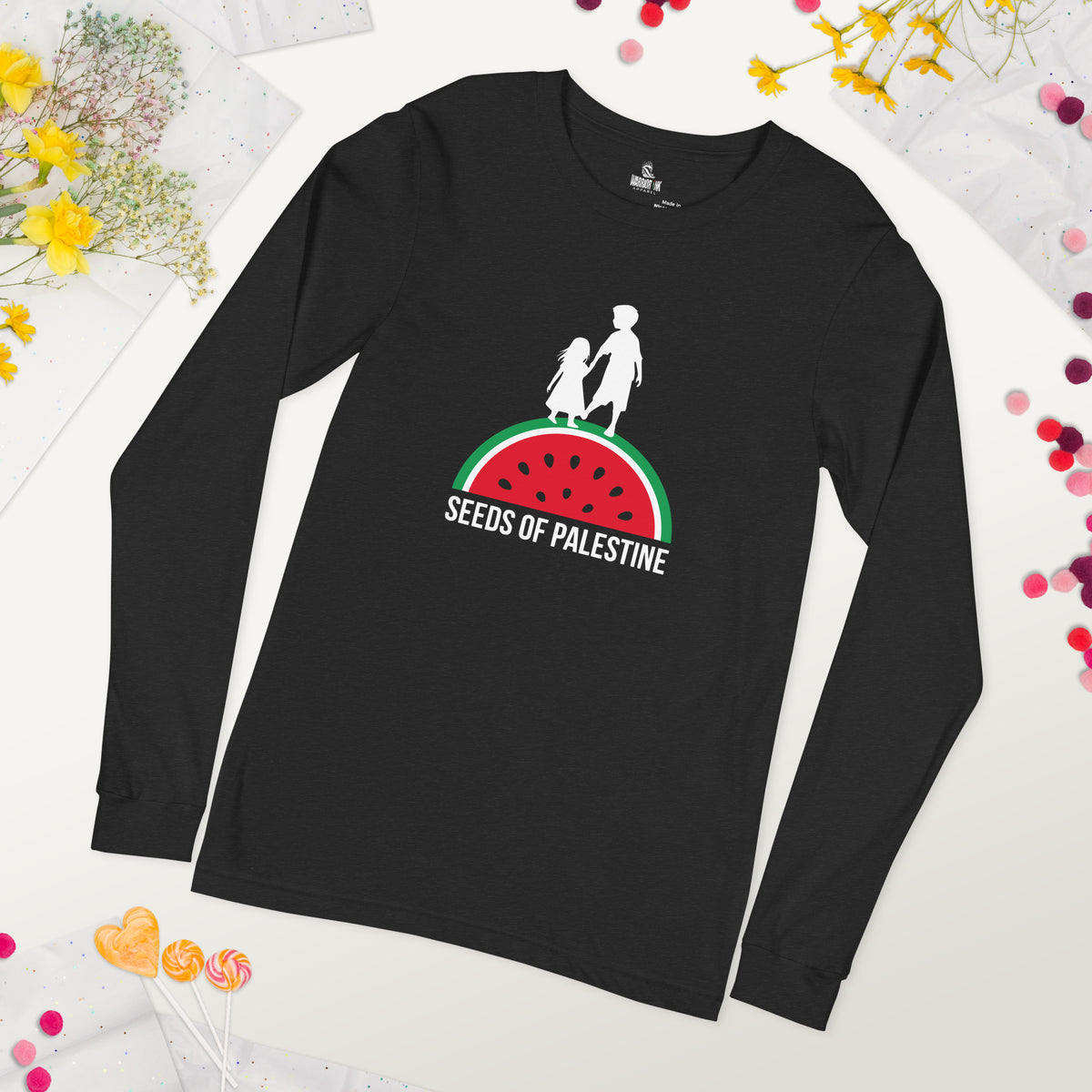 SEEDS OF PALESTINE black long sleeve graphic tee by Warrior Ink
