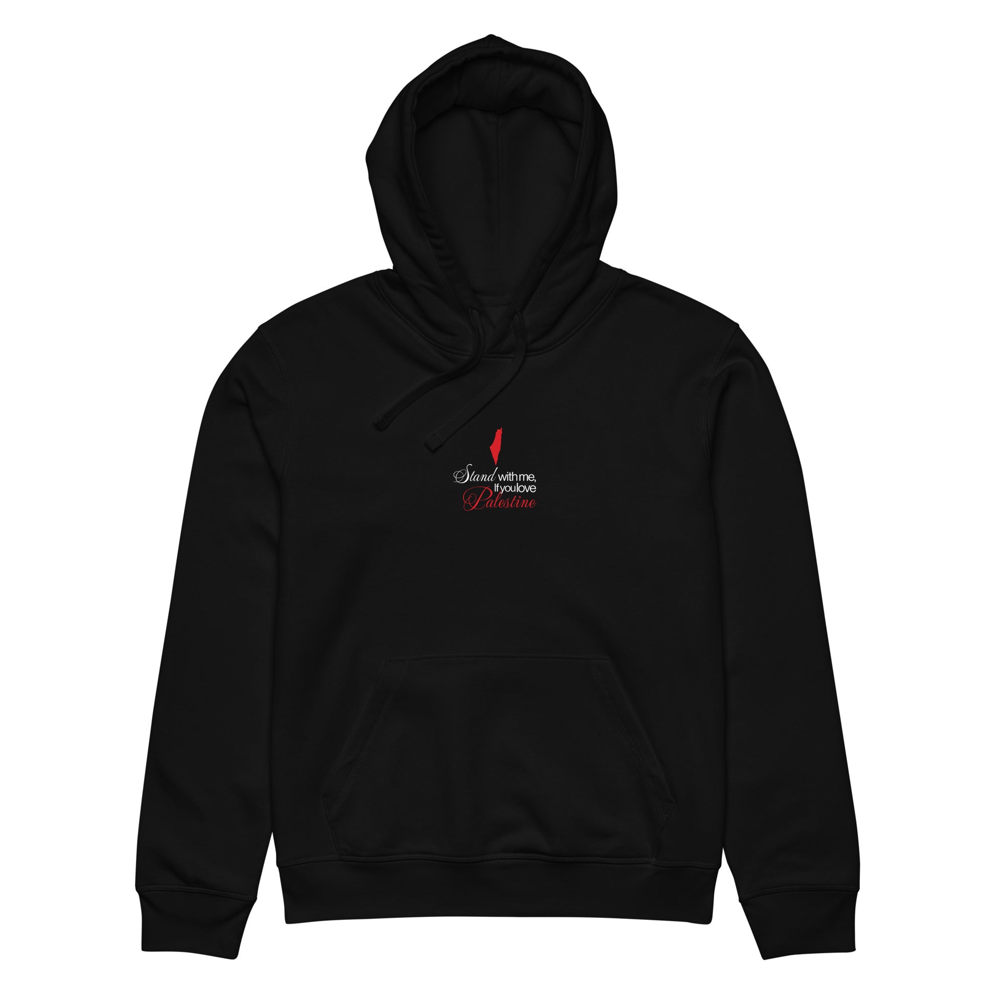 Front view of STAND WITH PALESTINE organic hoodie with chest graphic