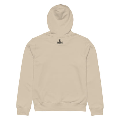 Streetwear hoodie with bold graphic design and typography on front