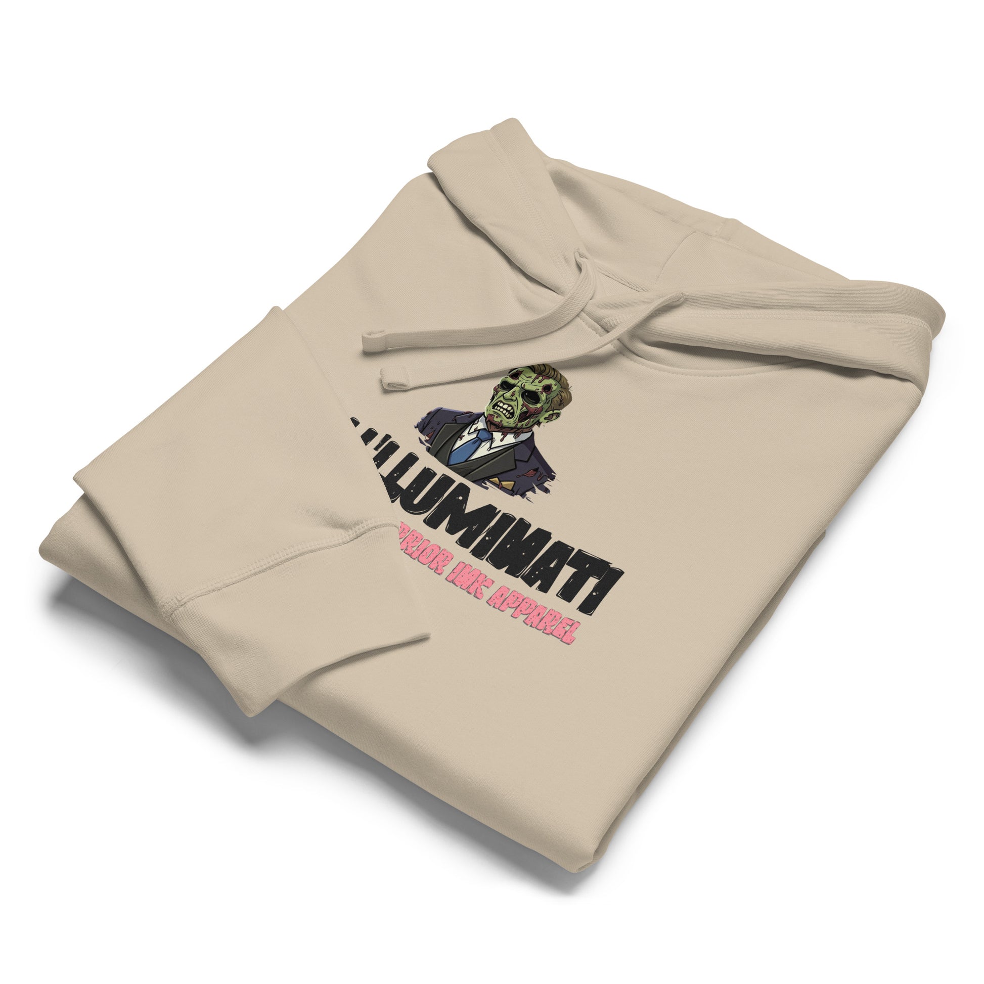 Streetwear hoodie with bold graphic design and typography on front