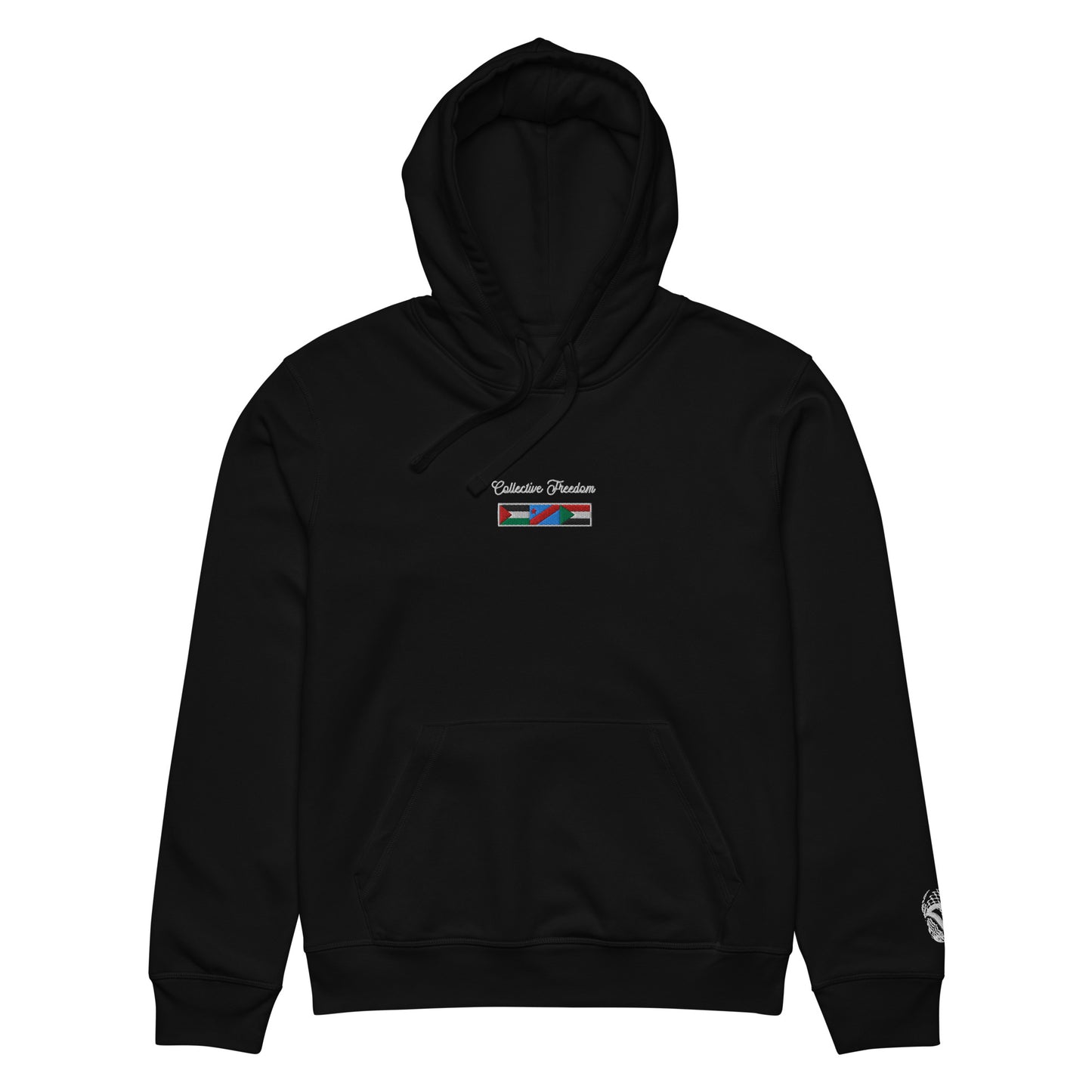Collective Freedom Hoodie featuring Palestine, Congo, and Sudan flags by Warrior Ink Apparel
