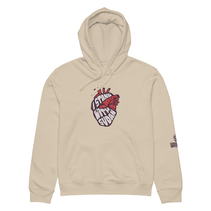 I Stand With Sudan Hoodie by Warrior Ink Apparel featuring a red anatomical heart design