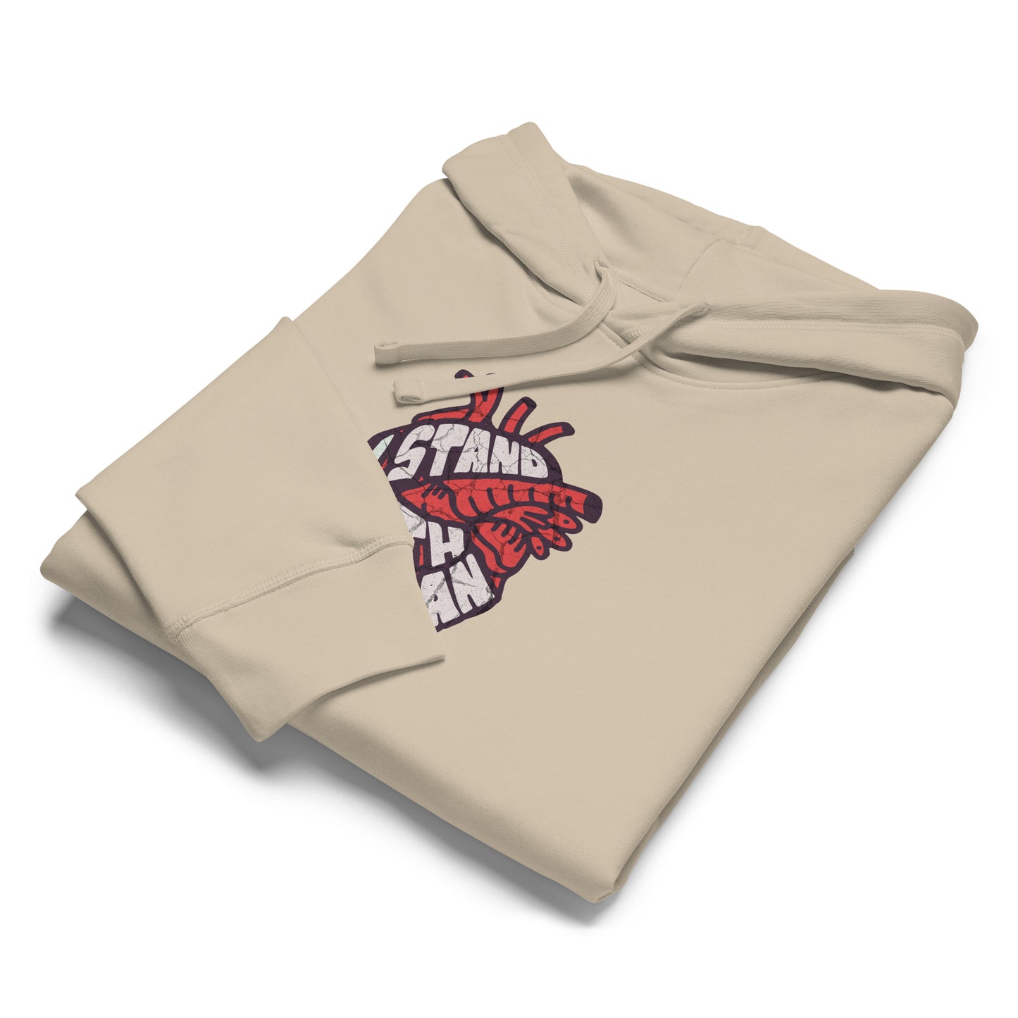 I Stand With Sudan Hoodie by Warrior Ink Apparel featuring a red anatomical heart design