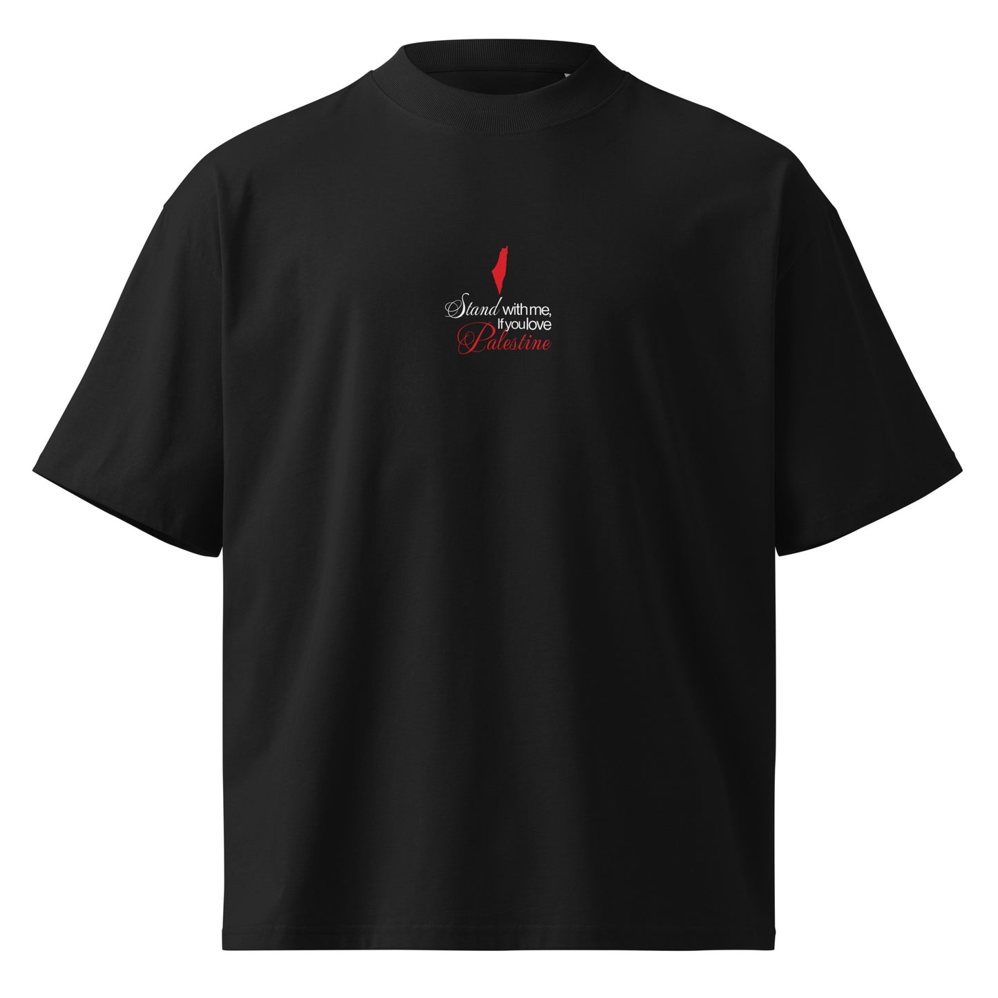 Front view of STAND WITH PALESTINE organic oversized tee with chest graphic