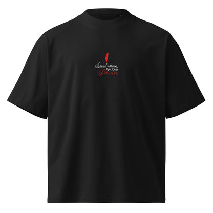 Front view of STAND WITH PALESTINE organic oversized tee with chest graphic