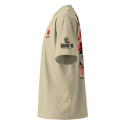 For Love We Resist organic oversized t-shirt with red poppy artwork by Warrior Ink Apparel