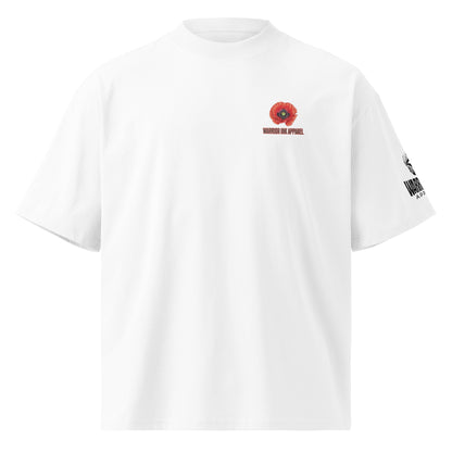 For Love We Resist organic oversized t-shirt with red poppy artwork by Warrior Ink Apparel