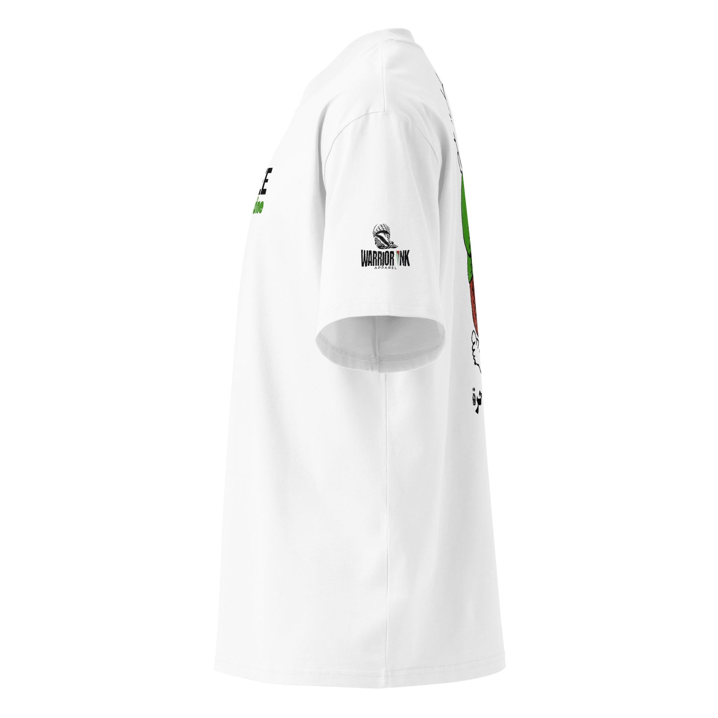 Free Palestine Handala oversized organic t-shirt with keffiyeh back design by Warrior Ink Apparel