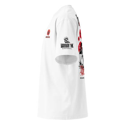 For Love We Resist organic oversized t-shirt with red poppy artwork by Warrior Ink Apparel