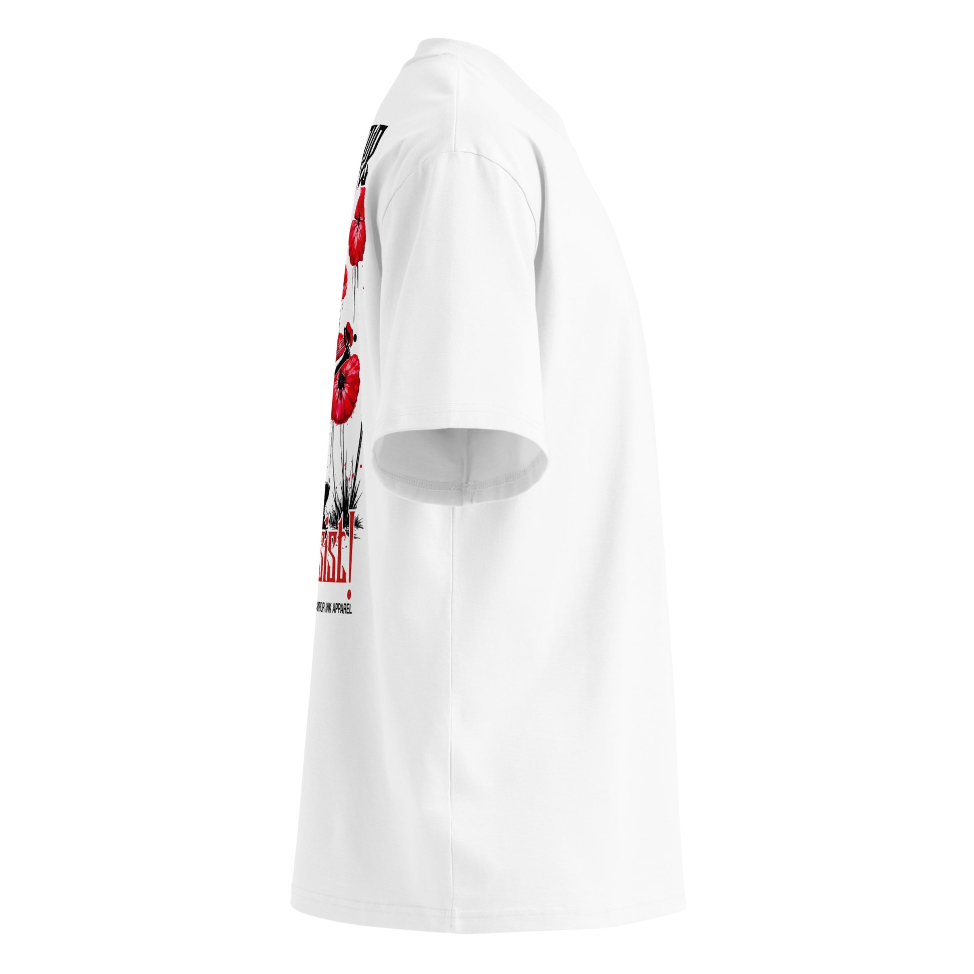 For Love We Resist organic oversized t-shirt with red poppy artwork by Warrior Ink Apparel