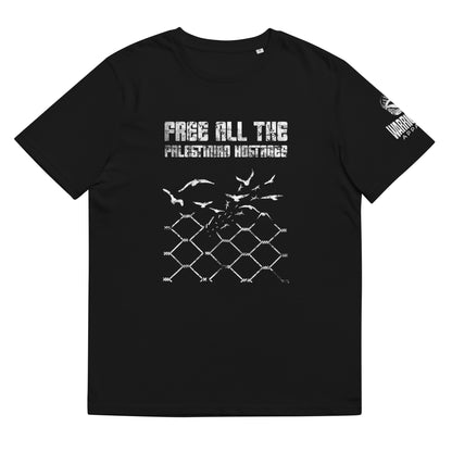 Free all the palestinian hostages shirt with broken fence and birds graphic design