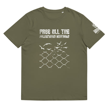 Free all the palestinian hostages shirt with broken fence and birds graphic design