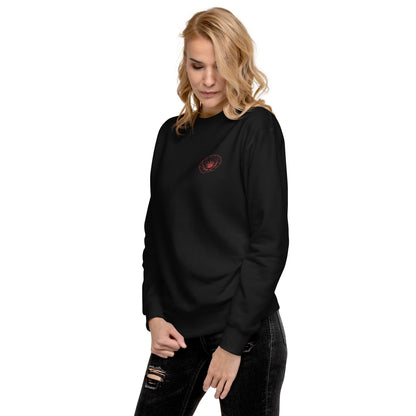 Model wearing RED POPPY OF PALESTINE crewneck sweatshirt by Warrior Ink Apparel
