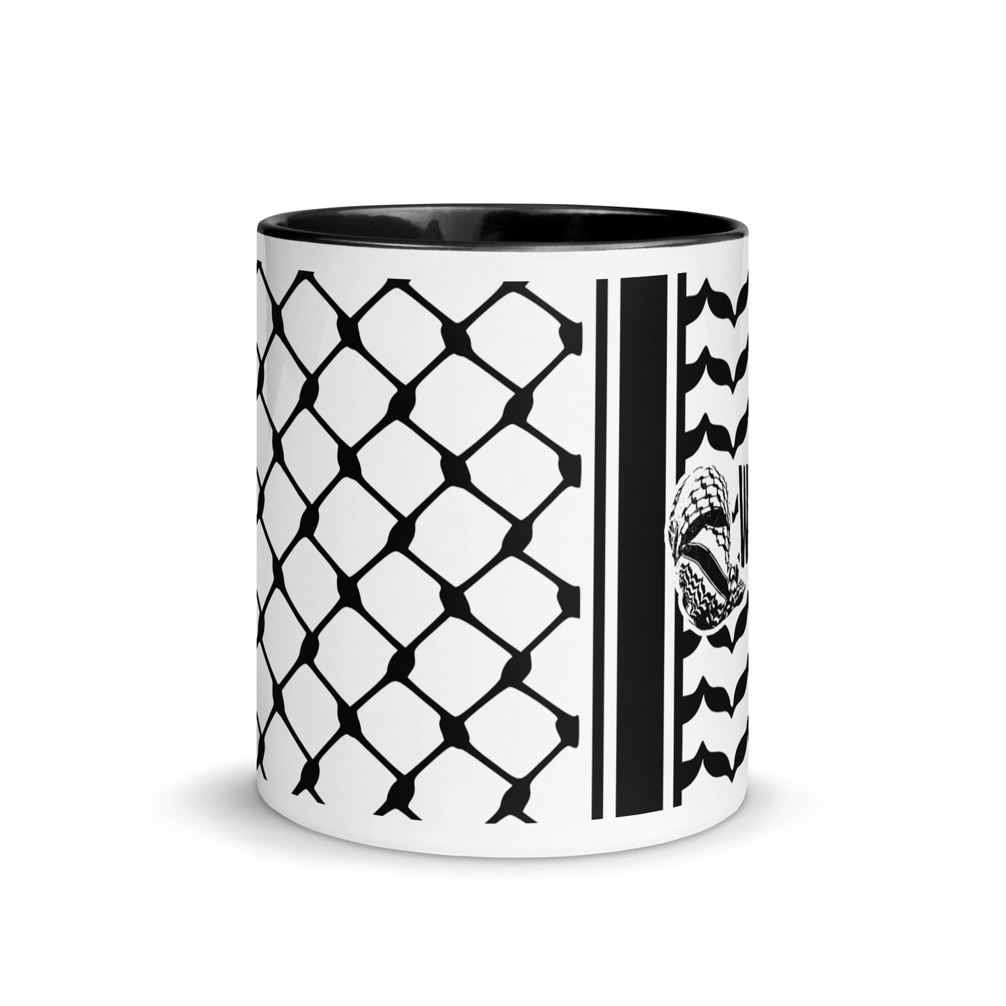 Black keffiyeh ceramic coffee mug by Warrior Ink Apparel