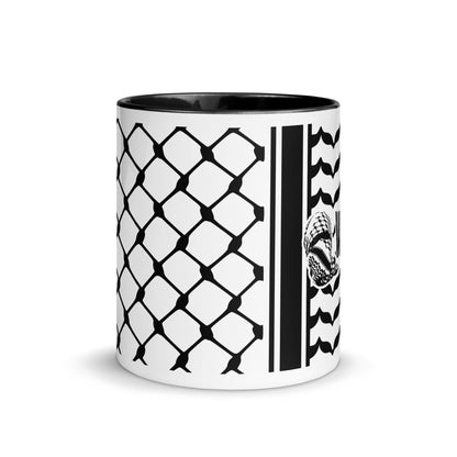 Black keffiyeh ceramic coffee mug by Warrior Ink Apparel
