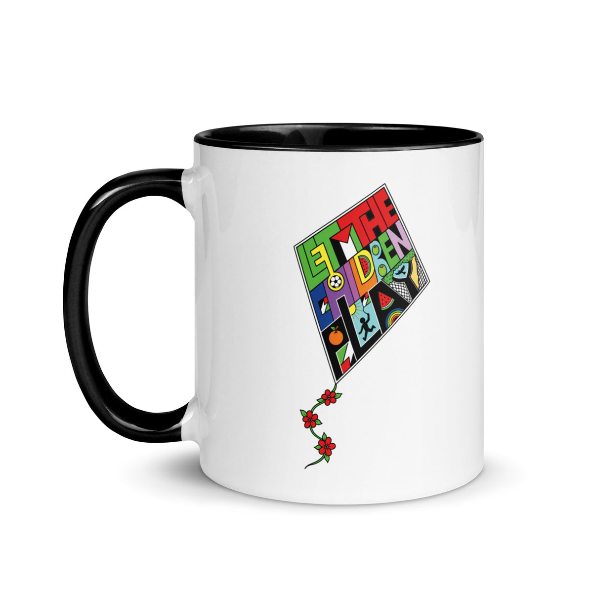 LET THE CHILDREN PLAY Palestine kite color accent mug by Warrior Ink