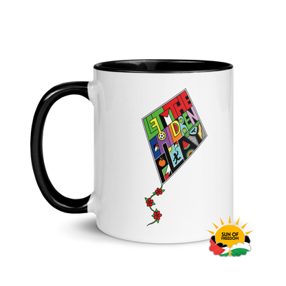 LET THE CHILDREN PLAY Palestine kite color accent mug by Warrior Ink