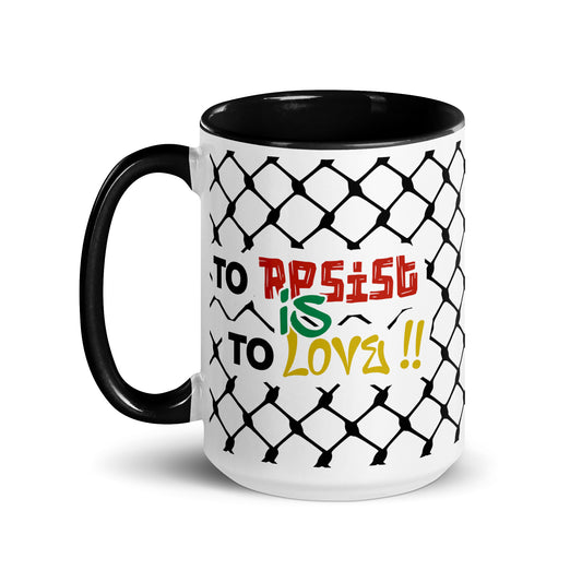 To Resist Is To Love keffiyeh ceramic mug with black handle by Warrior Ink Apparel