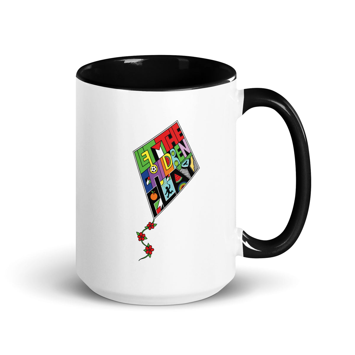 LET THE CHILDREN PLAY Palestine kite color accent mug by Warrior Ink