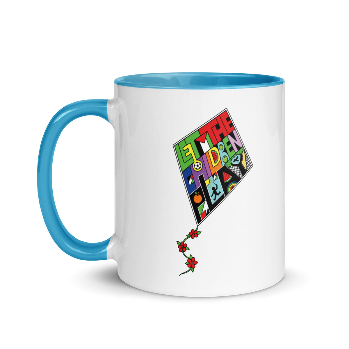LET THE CHILDREN PLAY Palestine kite color accent mug by Warrior Ink